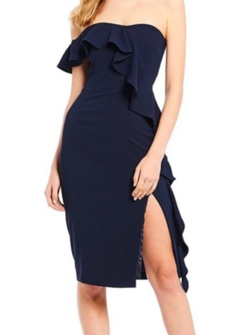 NWT Gianni Bini Navy One-Shoulder Cascading Ruffle Dress Sz 4 Wedding Guest